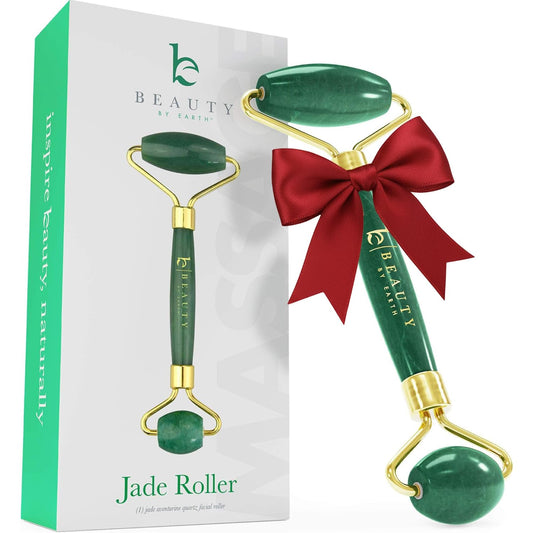 Jade Roller for Face - Smoothes Fine Lines & Wrinkles, Stocking Stuffers for Women, Massager Skin Care Tools with Small Eye Roller for Puffy Eyes, De-Puffing & Firming Facial Tool, Self Care Gifts